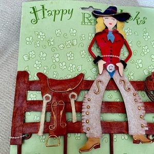 Hanging key hook Cowgirl Metal Wall Decor. Four hooks for keys. Hang anything.